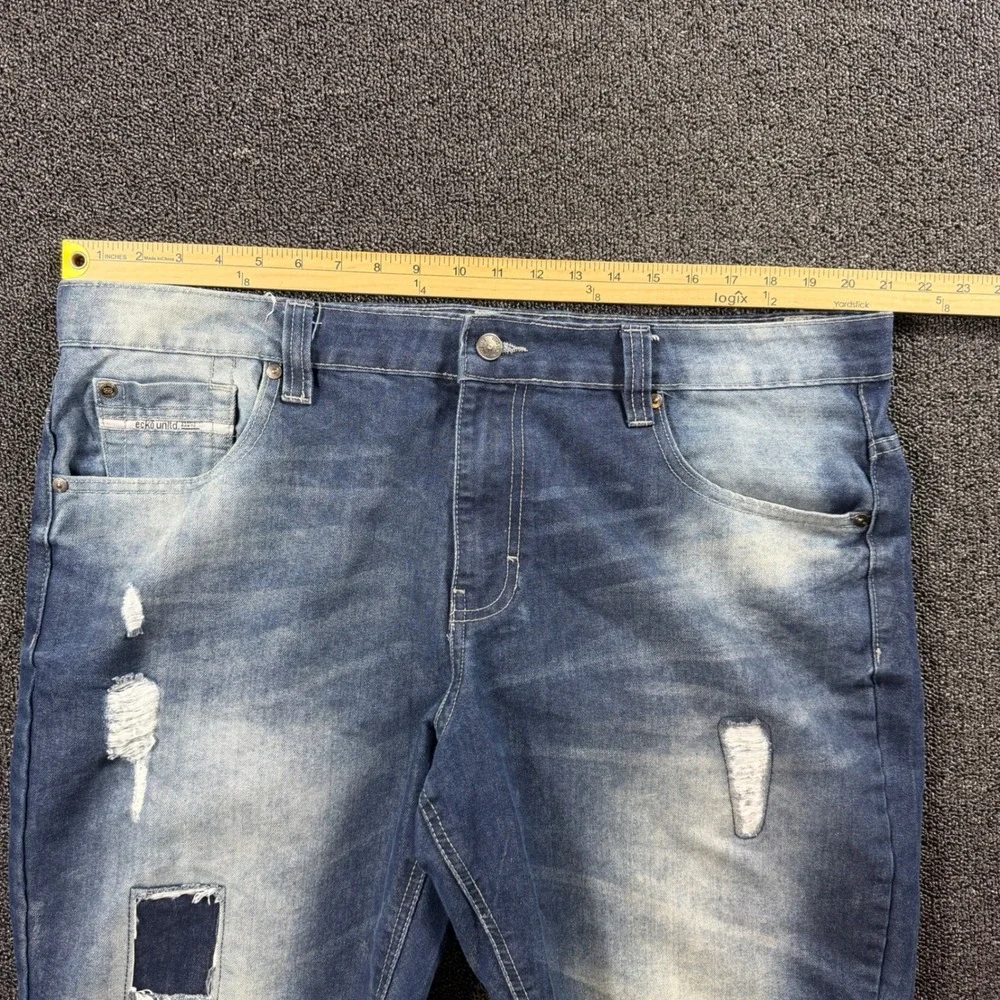VTG Y2K Ecko Unltd Mens 40 Relaxed‎ Fit Distressed Denim Shorts Baggy Patchwork